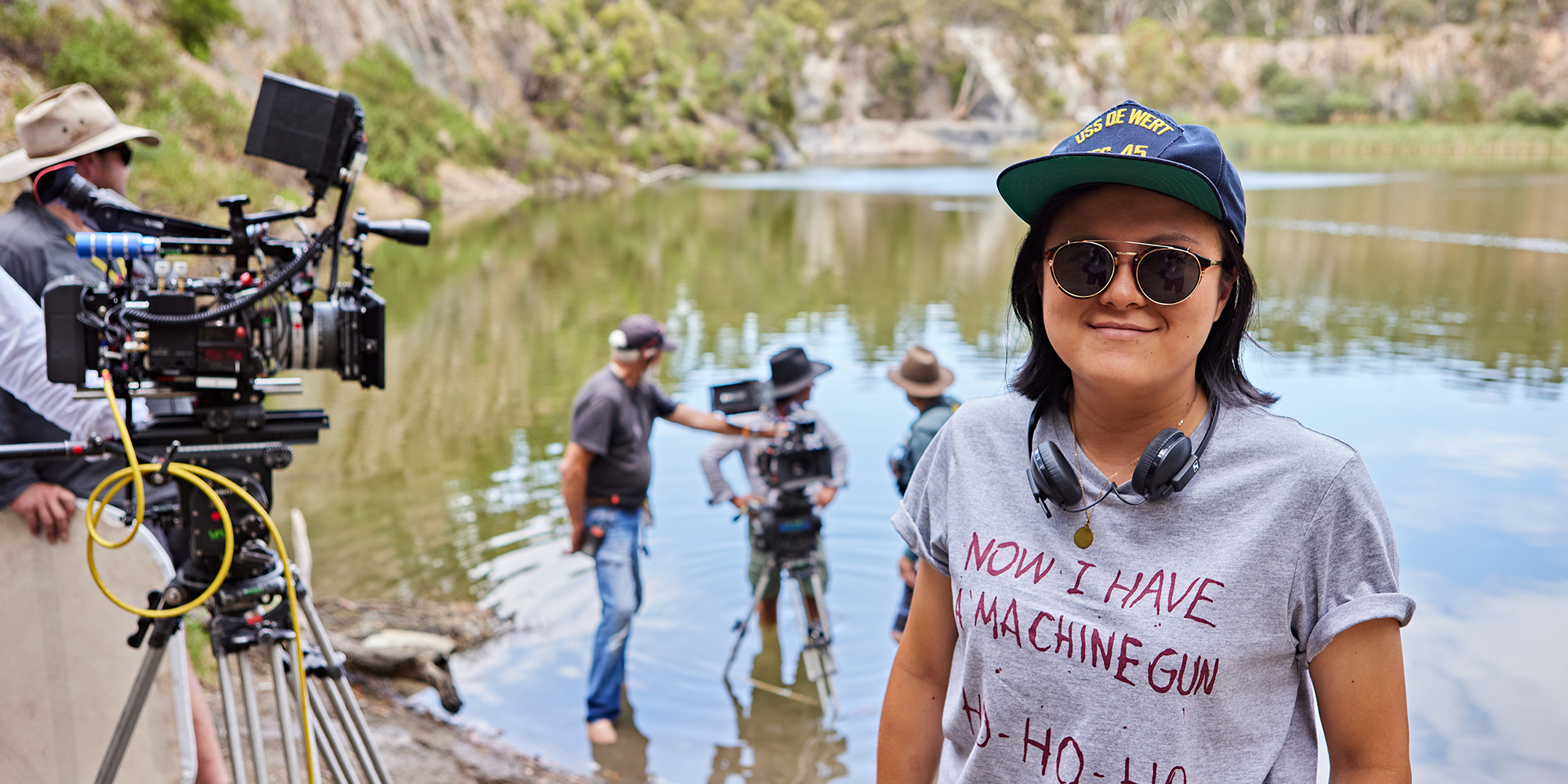 Corrie Chen on set of New Gold Mountain